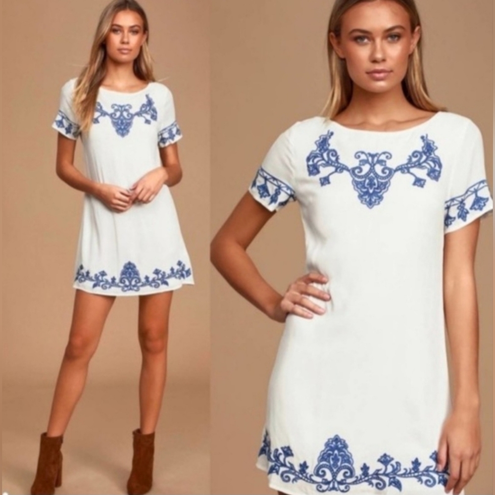 Lulus Embroidery Floral Zip Cap Sleeve Mini Dress